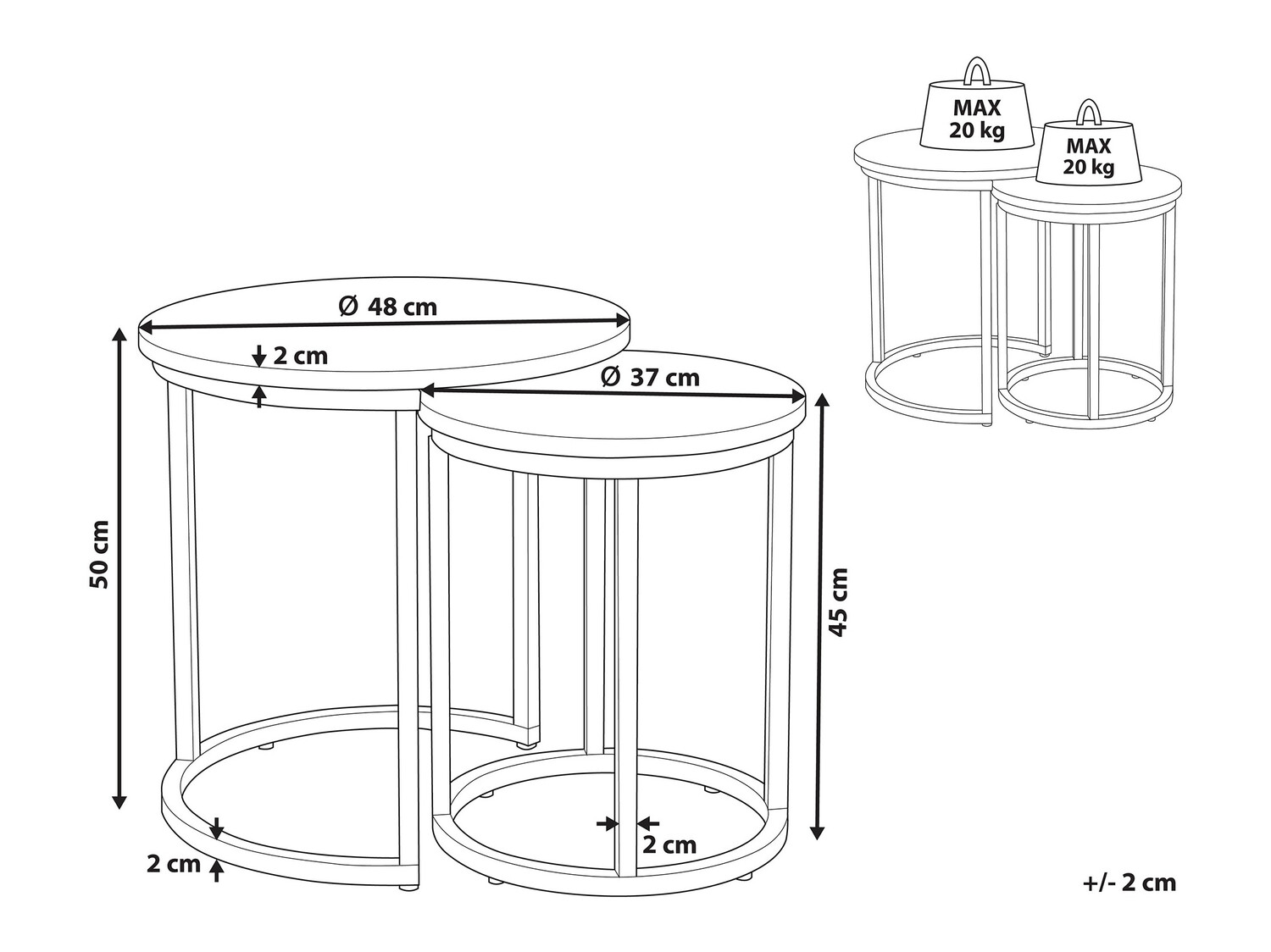 Set pomoćnih stolića Berwyn 759 (Crna + Boja betona)
