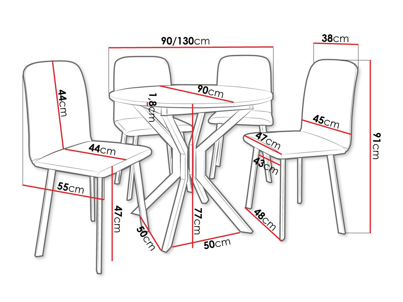 Blagovaonski set Edmond 118 (Bijela + Crna)