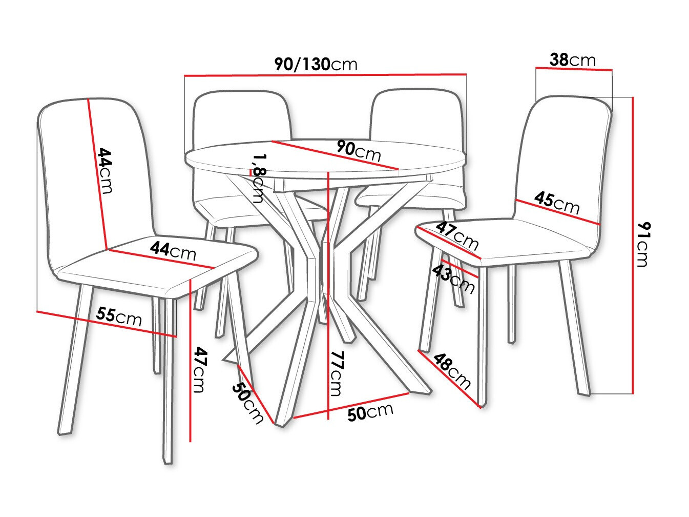 Blagovaonski set Edmond 118 (Bijela + Crna)
