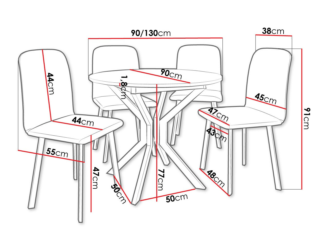 Blagovaonski set Edmond 118 (Obrt zlatni hrast + Crna)