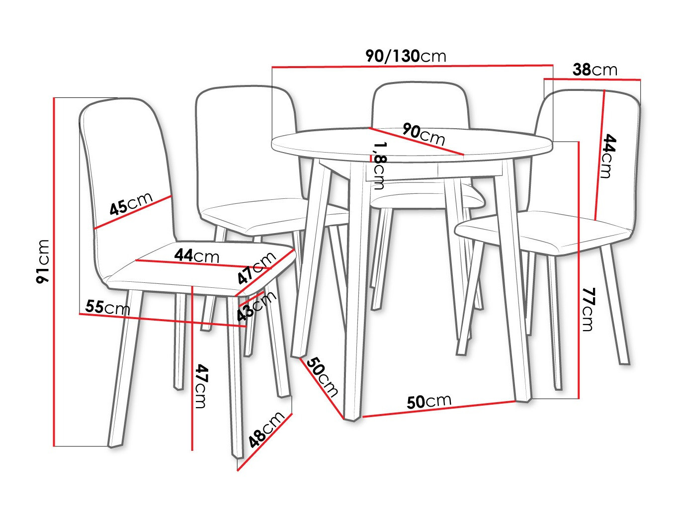 Blagovaonski set Edmond 119 (Obrt zlatni hrast + Crna)