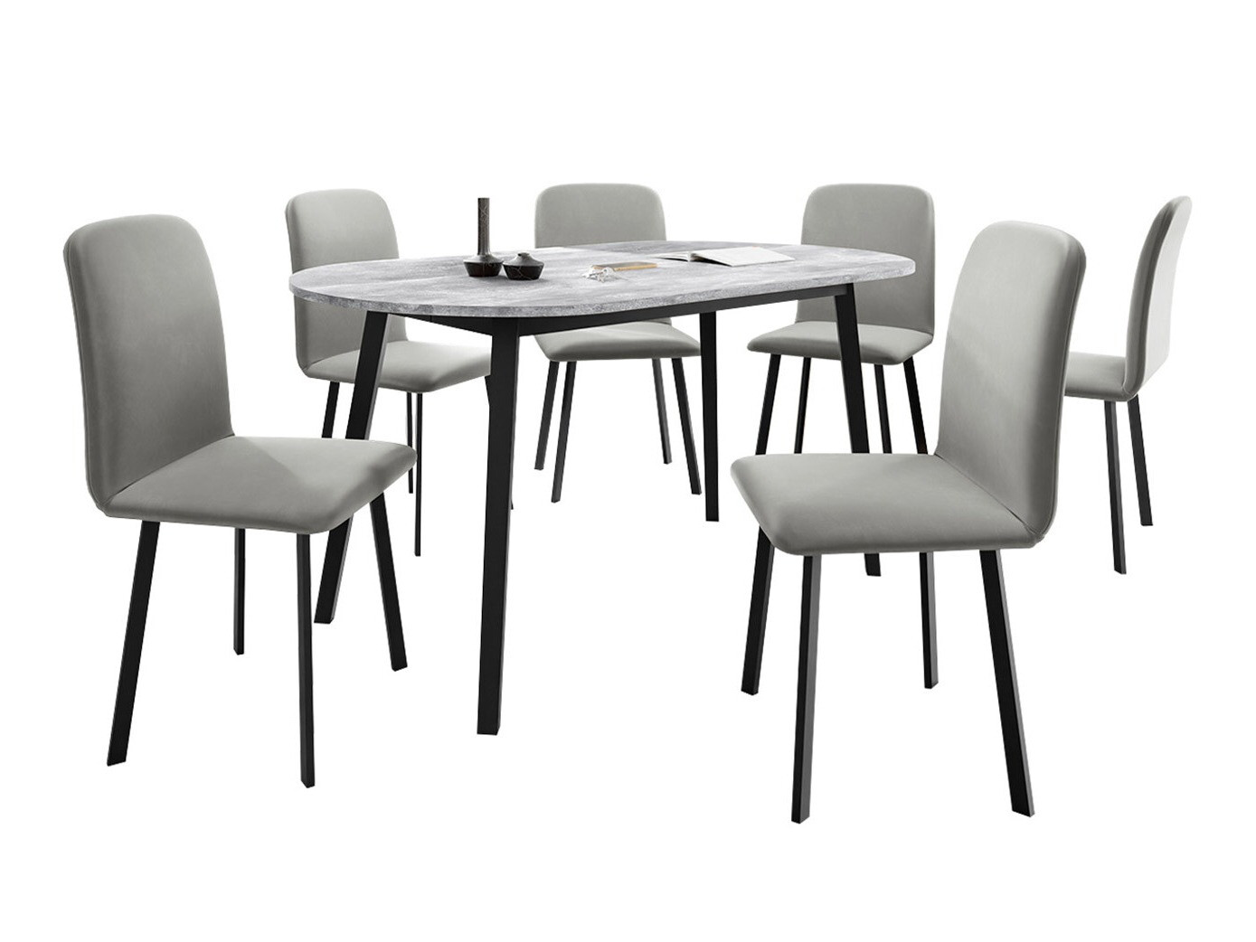 Blagovaonski set Edmond 121 (Sivi mramor + Crna)