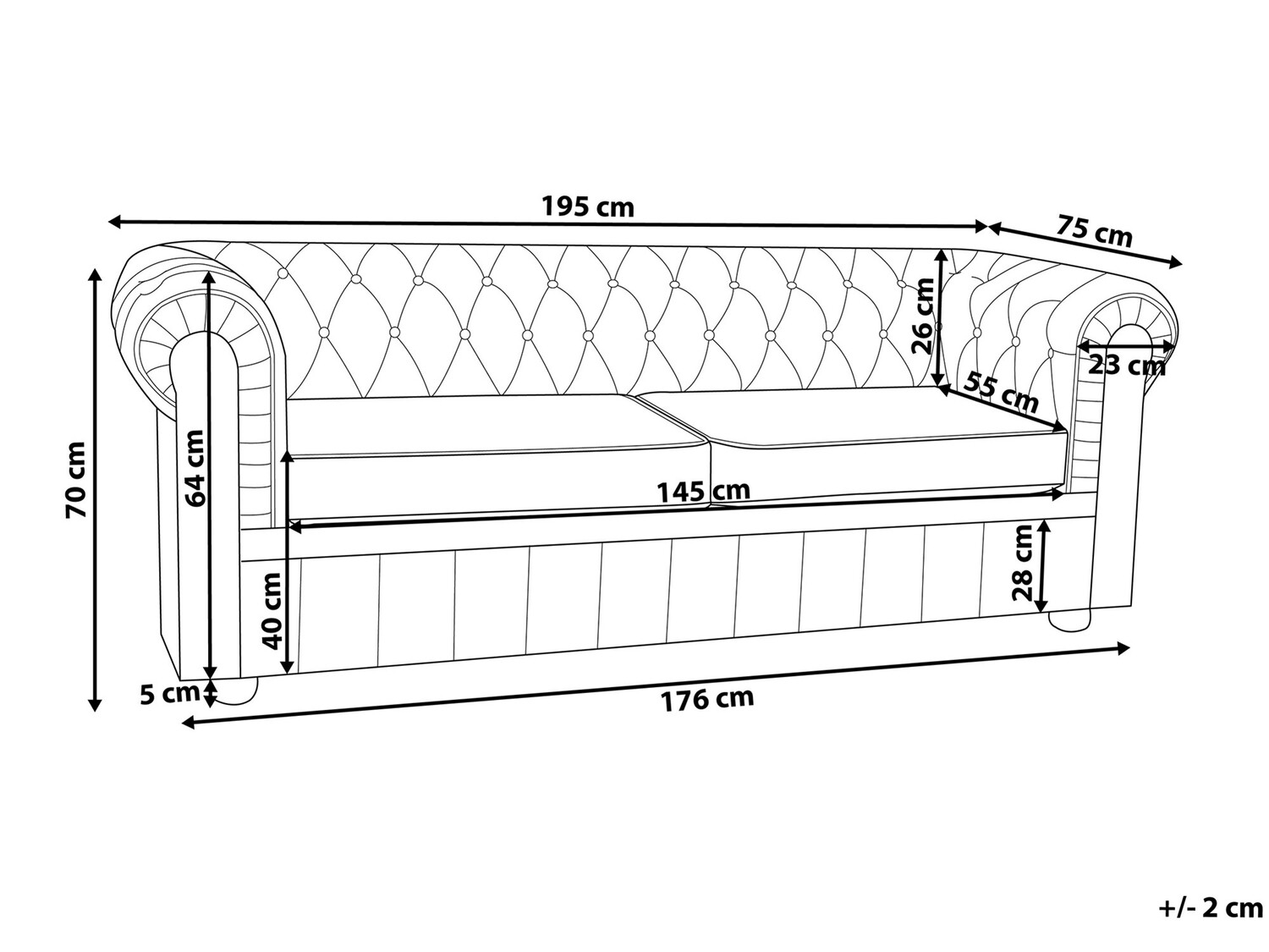 Chesterfield kauč Berwyn 832 (Tamno smeđa)