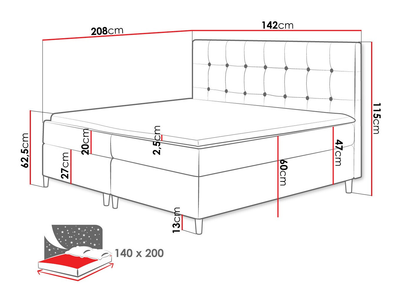 Boxspring krevet Caseus (Magic Velvet 2201)