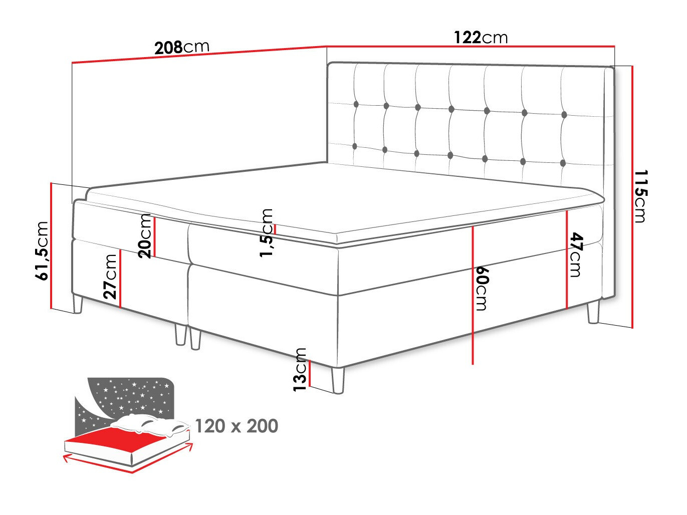 Boxspring krevet Caseus (Magic Velvet 2215)