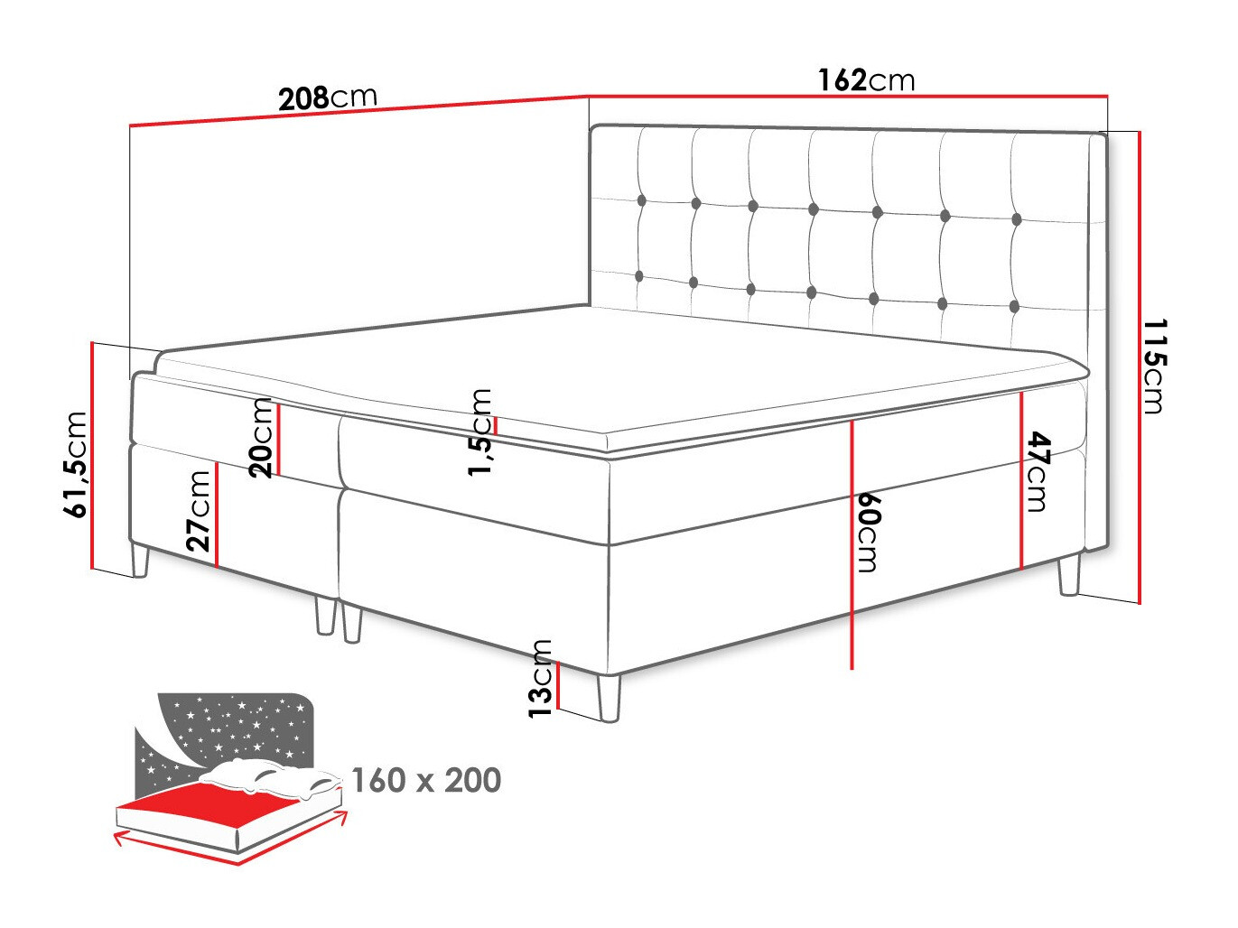 Boxspring krevet Caseus (Magic Velvet 2216)