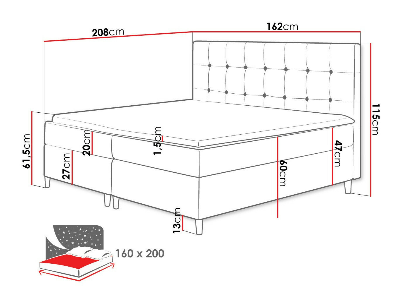 Boxspring krevet Caseus (Magic Velvet 2217)
