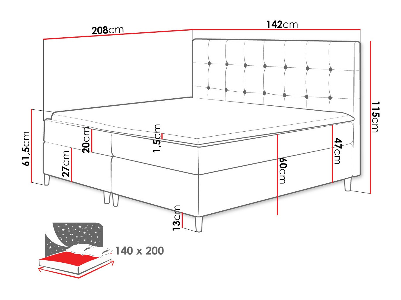 Boxspring krevet Caseus (Magic Velvet 2257)