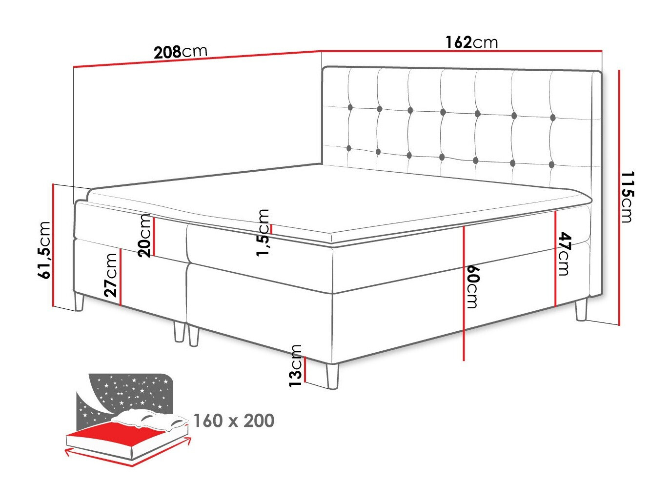 Boxspring krevet Caseus (Magic Velvet 2257)