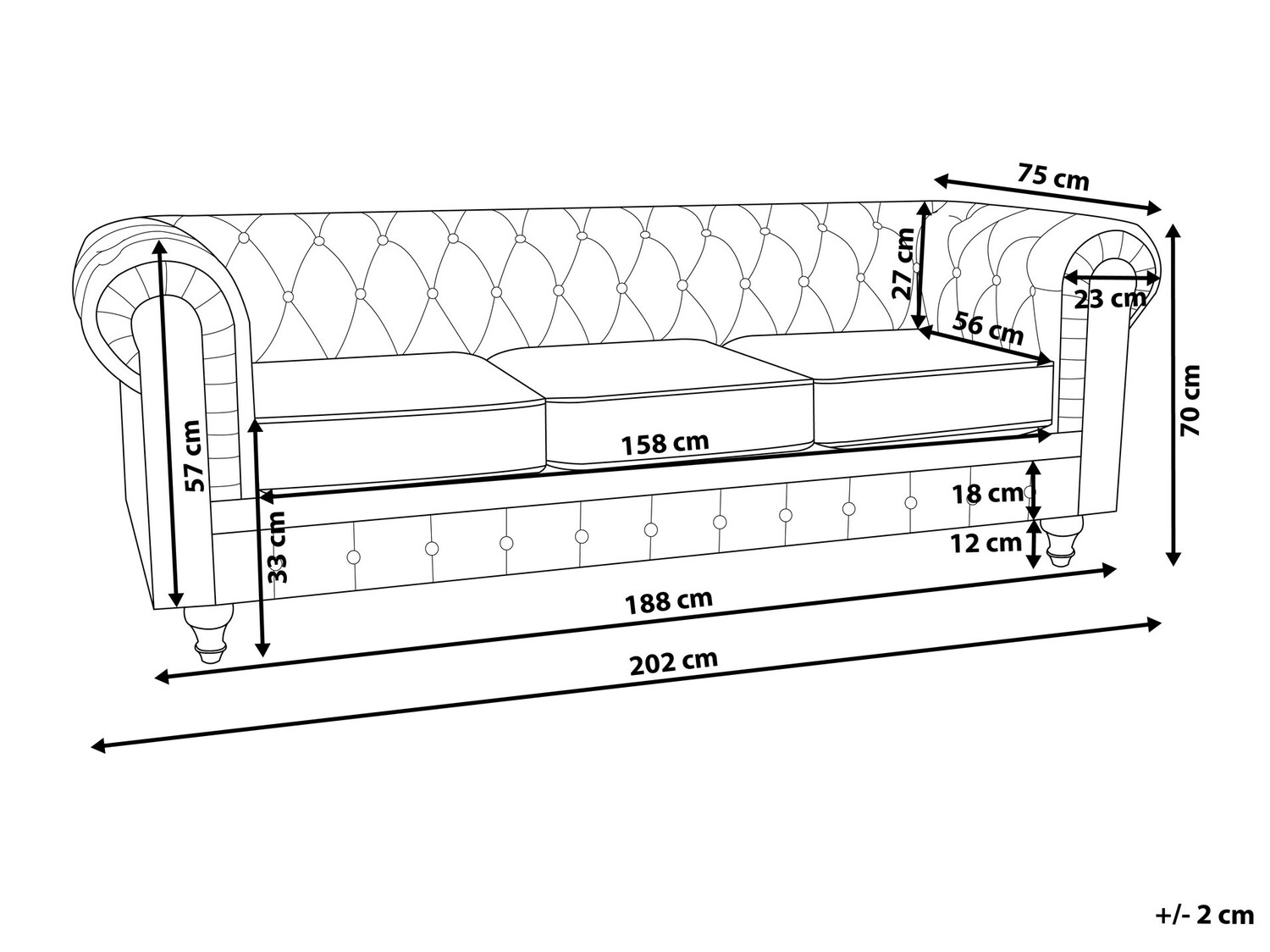 Chesterfield kauč Cirdoro 100 (Siva)