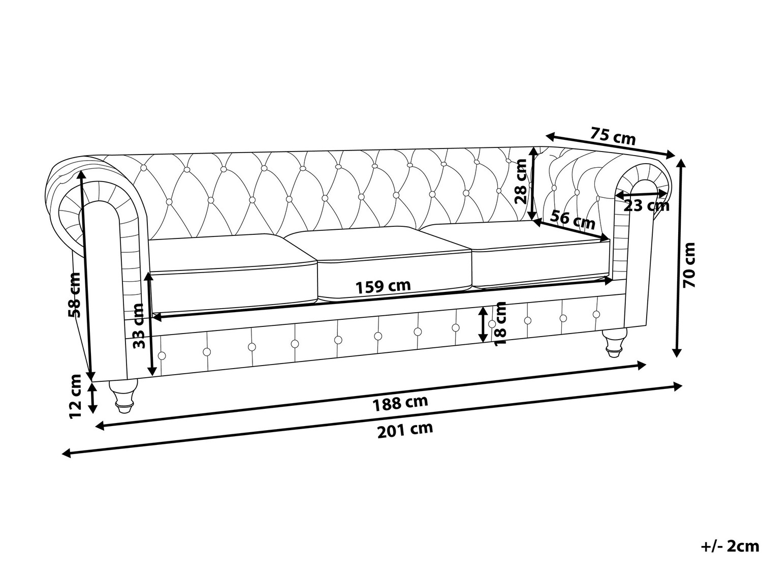 Chesterfield kauč Cirdoro 101 (Ljubičasta)