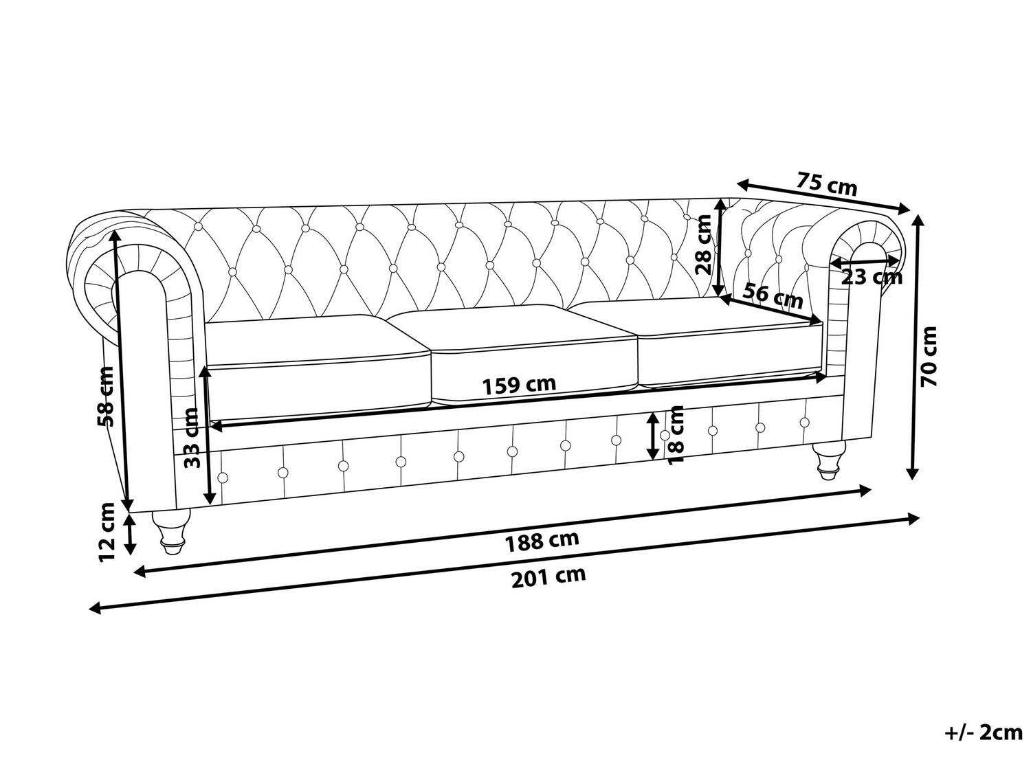 Chesterfield kauč Cirdoro 101 (Plava)