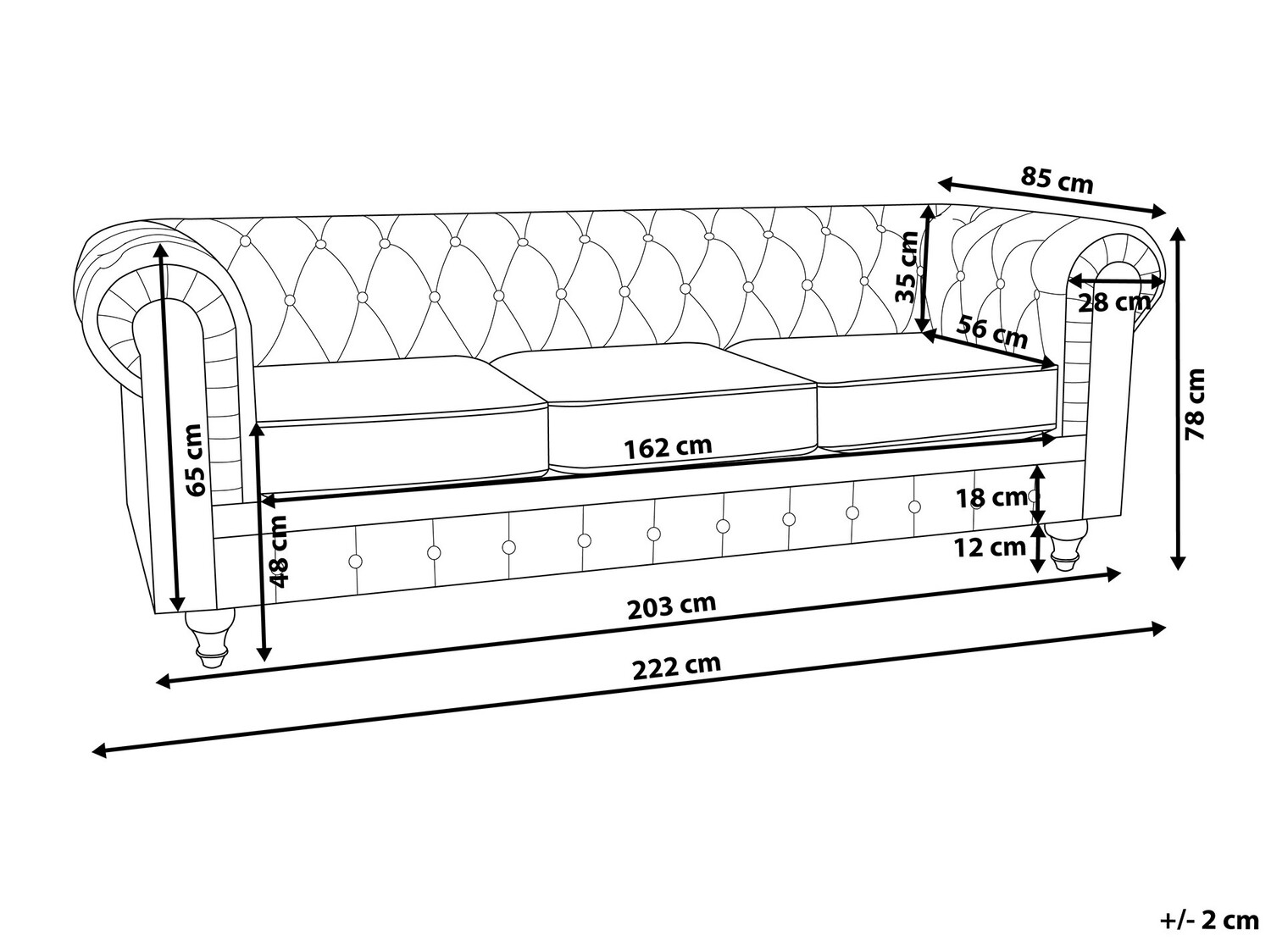 Chesterfield kauč Cirdoro 104 (Siva)