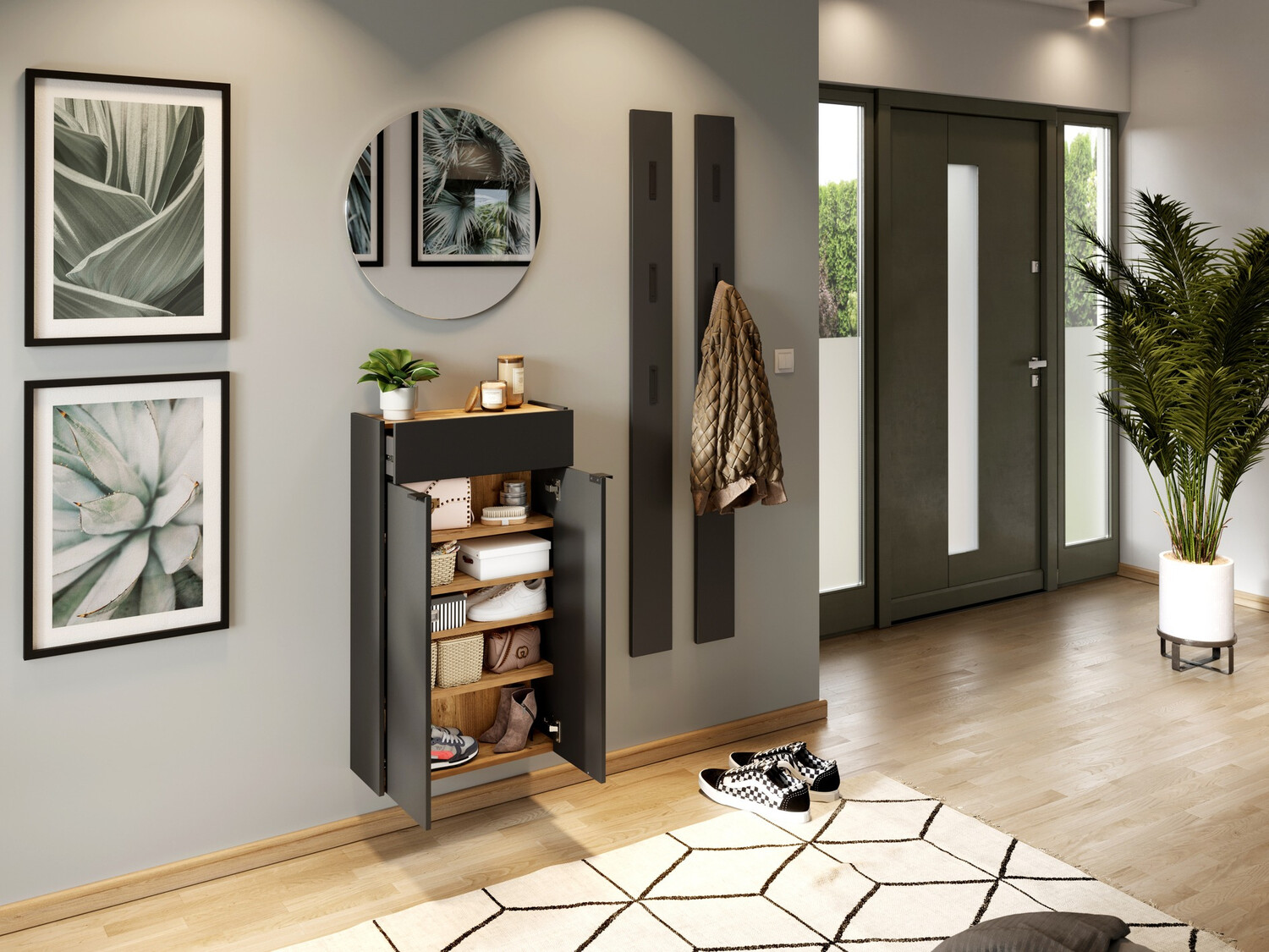 Set za hodnik Cirsale 104 (Grafit + Navarra hrast)