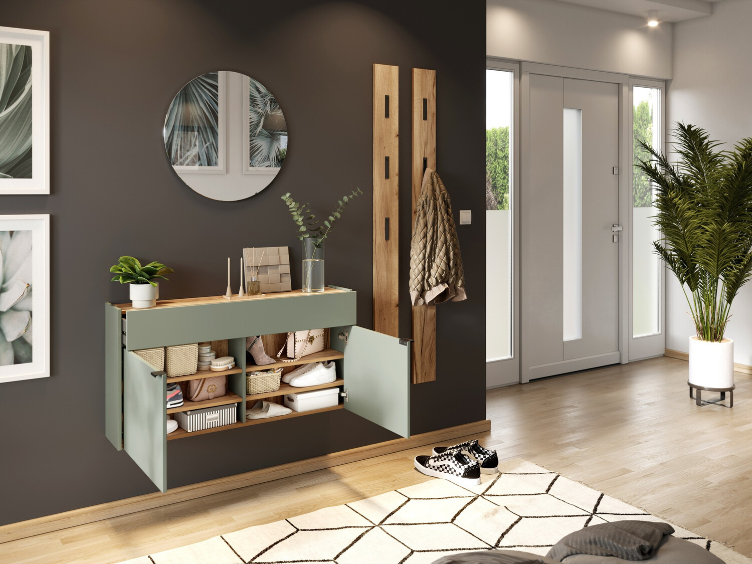 Set za hodnik Cirsale 106 (Zagasito zelena + Navarra hrast)