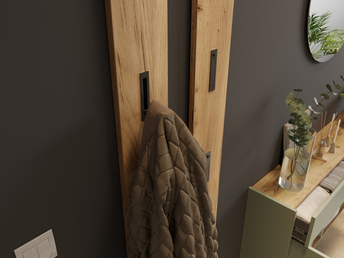 Set za hodnik Cirsale 106 (Zagasito zelena + Navarra hrast)