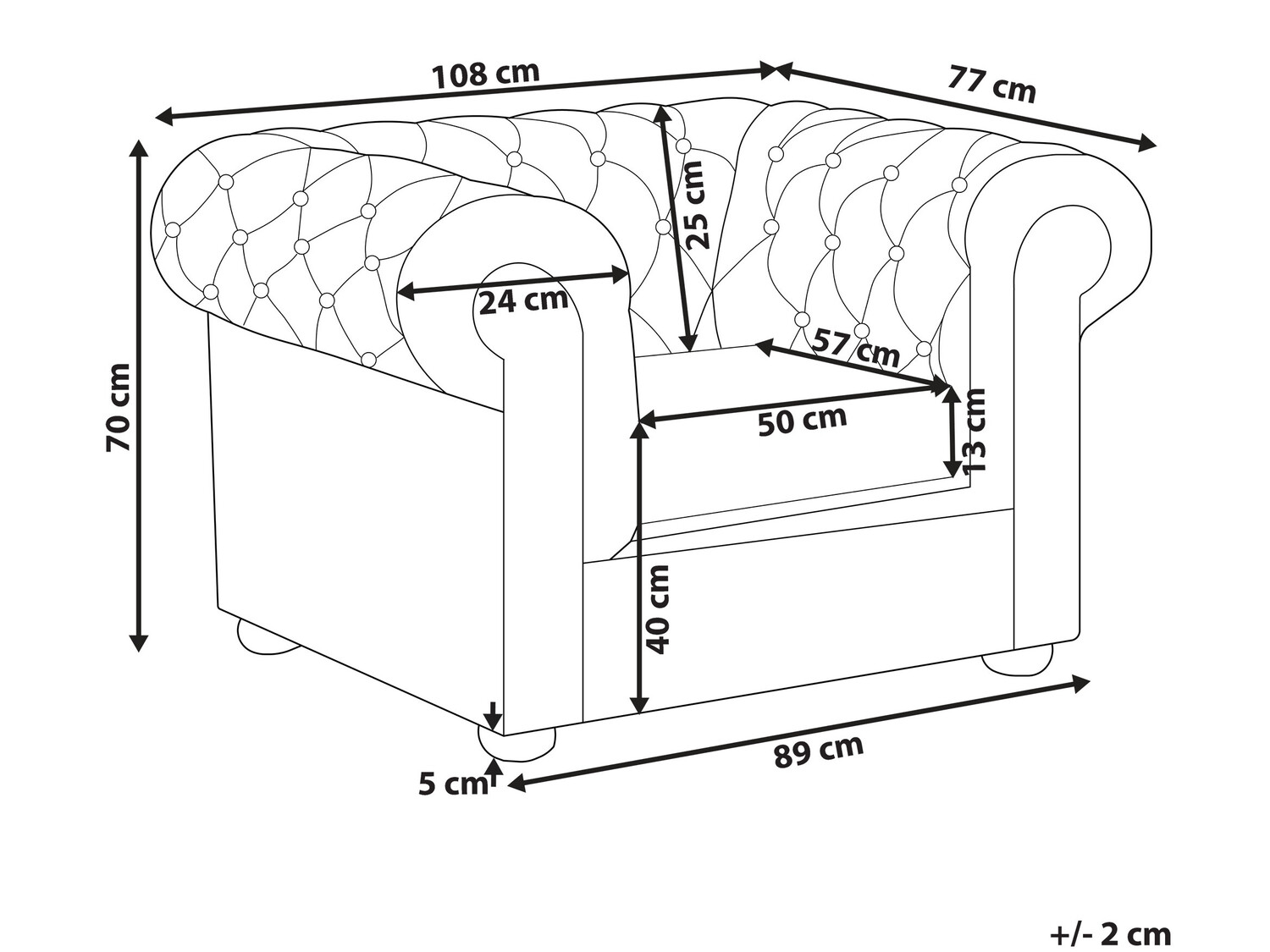 Chesterfield fotelja Cirdoro 105 (Crna)