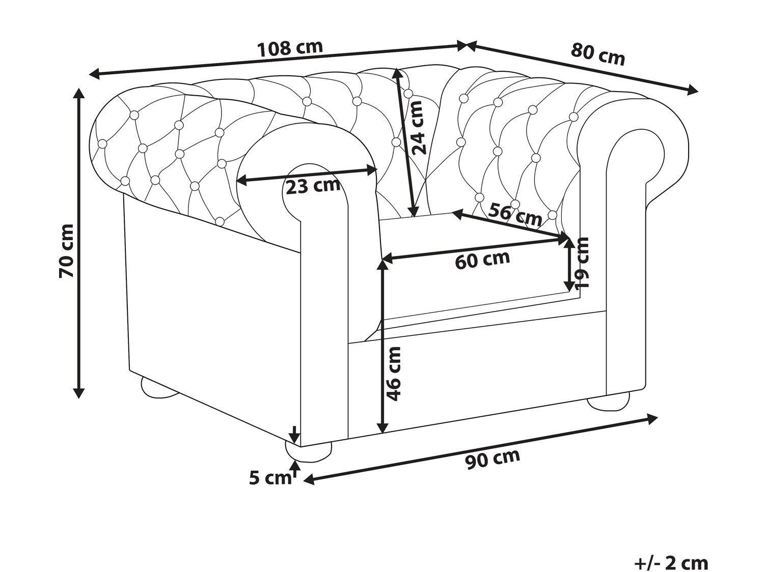 Chesterfield fotelja Cirdoro 105 (Krem)