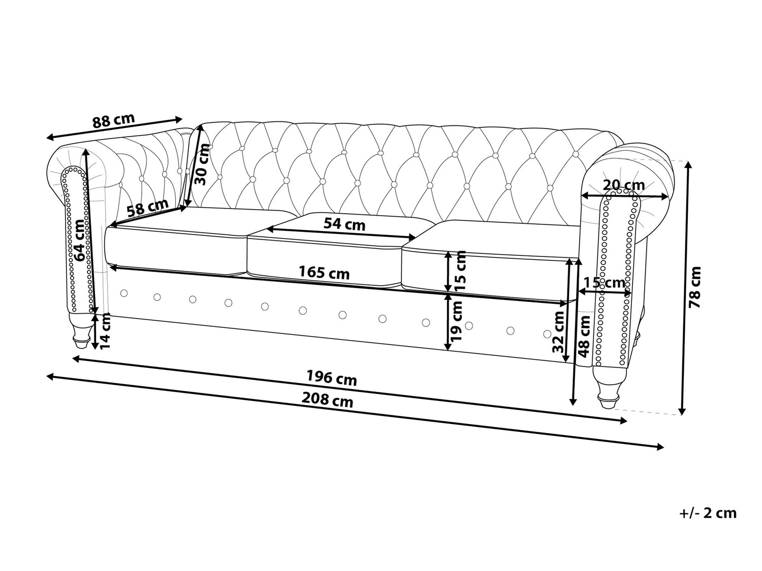 Chesterfield kauč Cirdoro 106 (Tamno smeđa)