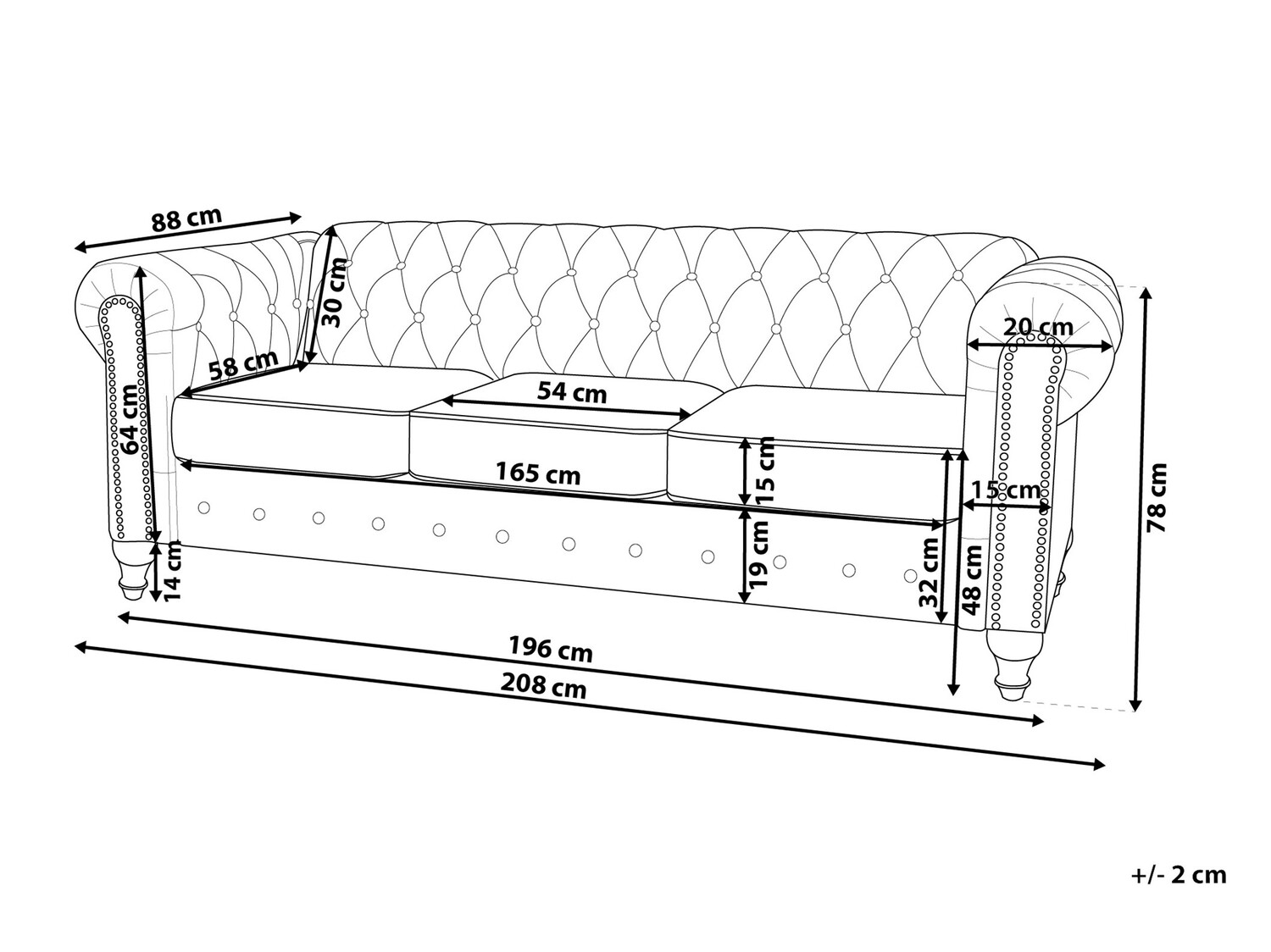 Sofa chesterfield Cirdoro 106 (Crna)