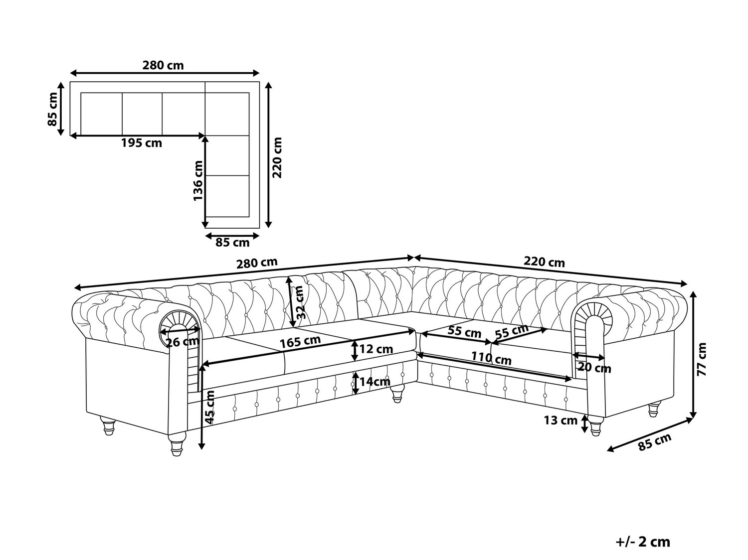 Chesterfield kutna garnitura Cirdoro 109 (Siva)