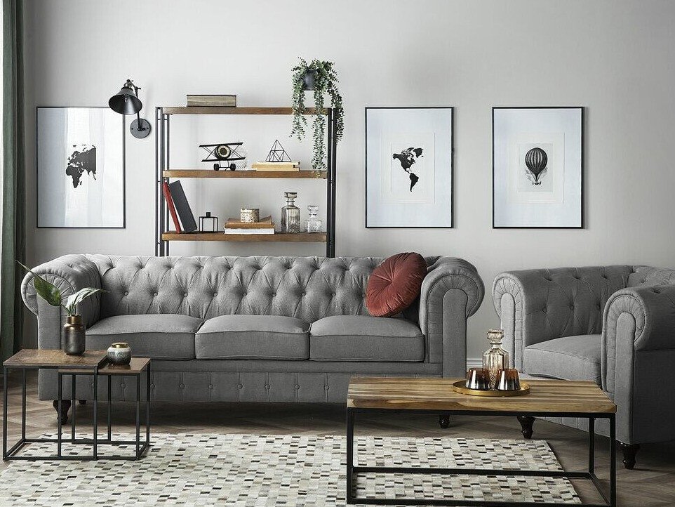 Chesterfield set tapeciranog namještaja Cirdoro 111 (Siva)