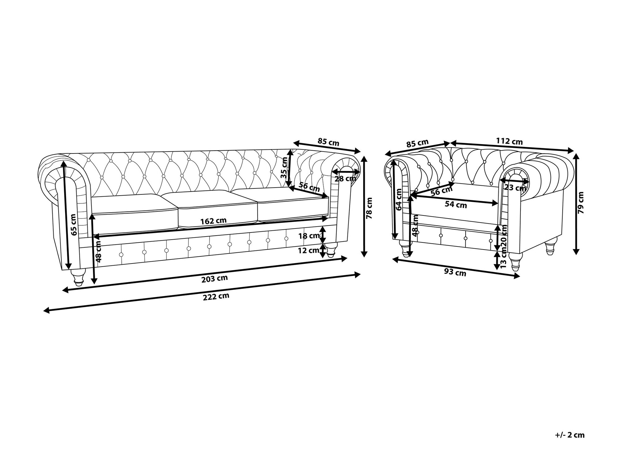 Chesterfield set tapeciranog namještaja Cirdoro 111 (Siva)