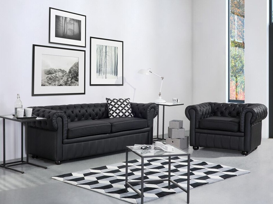 Chesterfield set tapeciranog namještaja Cirdoro 112 (Crna)