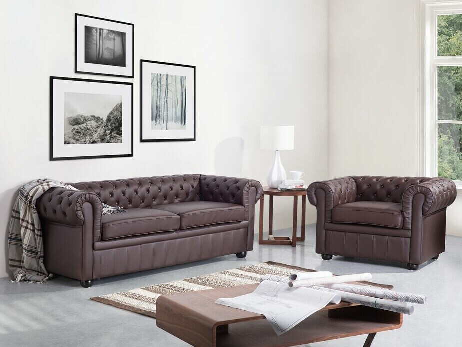 Chesterfield set tapeciranog namještaja Cirdoro 112 (Tamno smeđa)