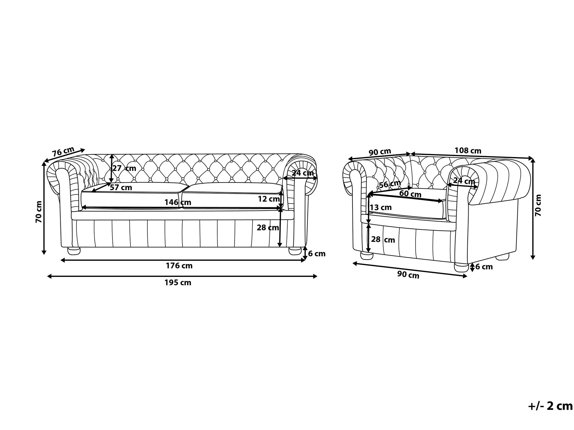Chesterfield set tapeciranog namještaja Cirdoro 112 (Tamno smeđa)