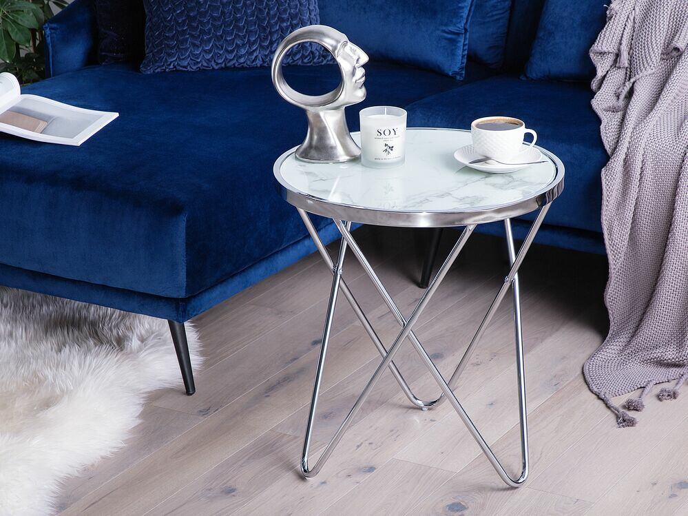 Pomoćni stolić Berwyn 985 (Bijeli mramor + Srebrna)