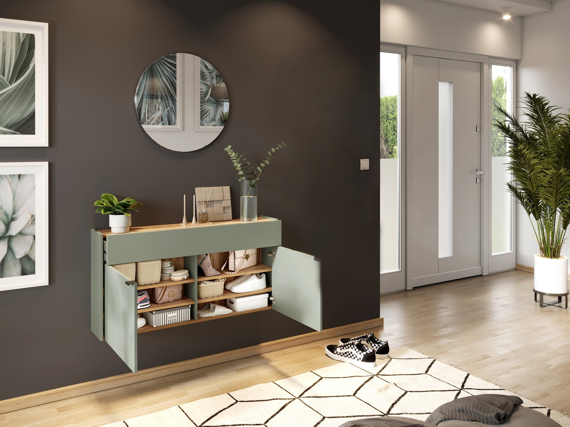 Set za hodnik Cirsale 106 (Zagasito zelena + Navarra hrast)