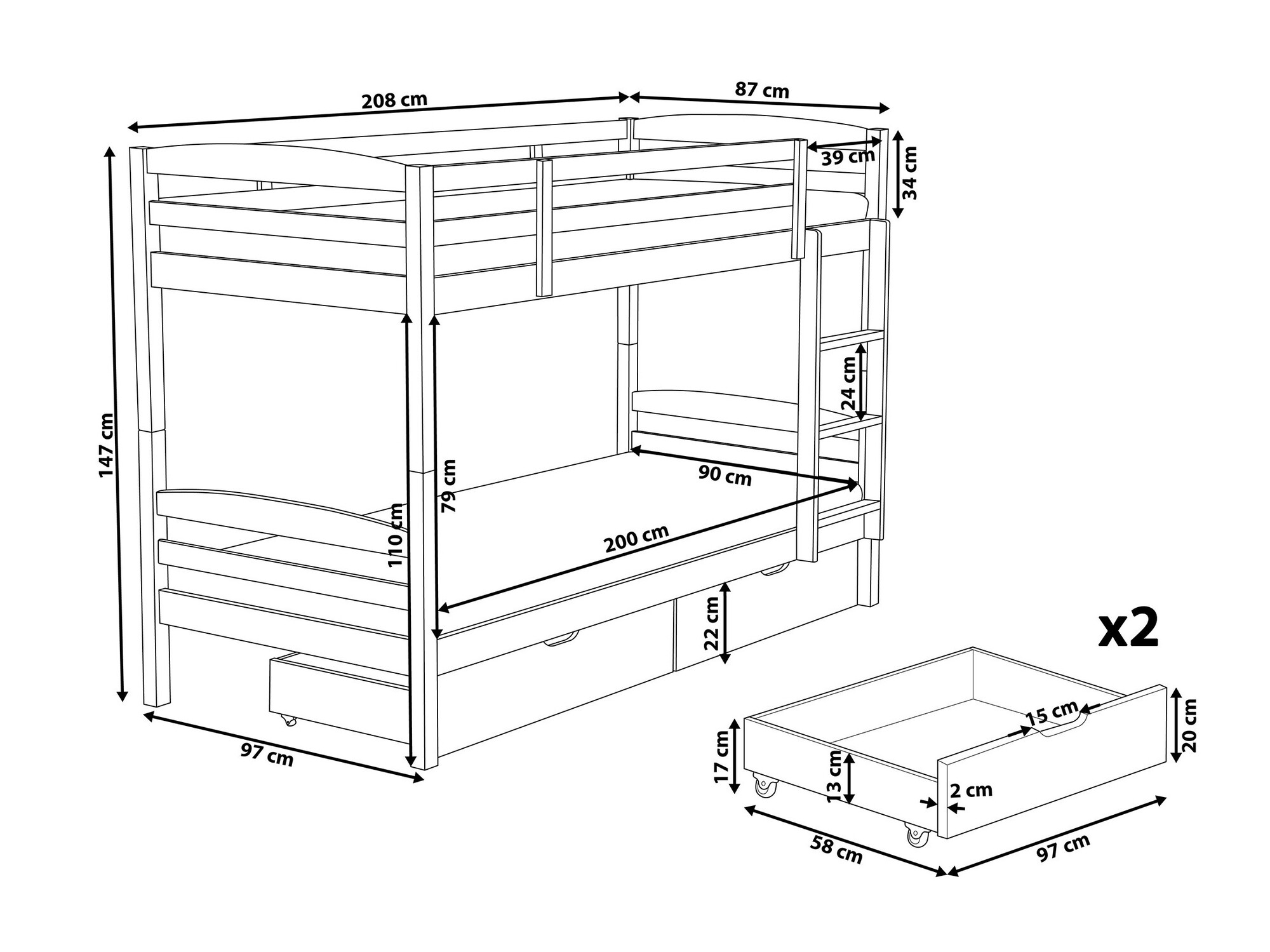 Dvokatan krevet Berwyn 1198 (Bijela)