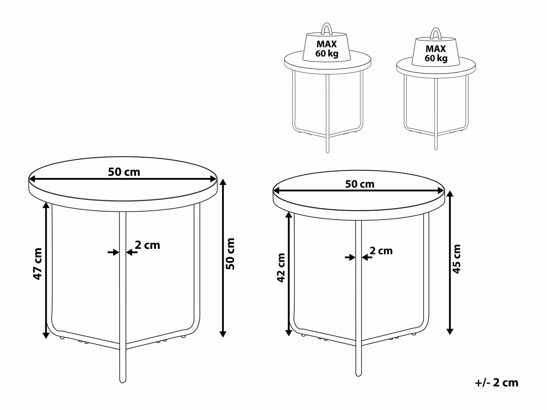 Set stolića za kavu Berwyn 790 (Svijetlo drvo + Crna)