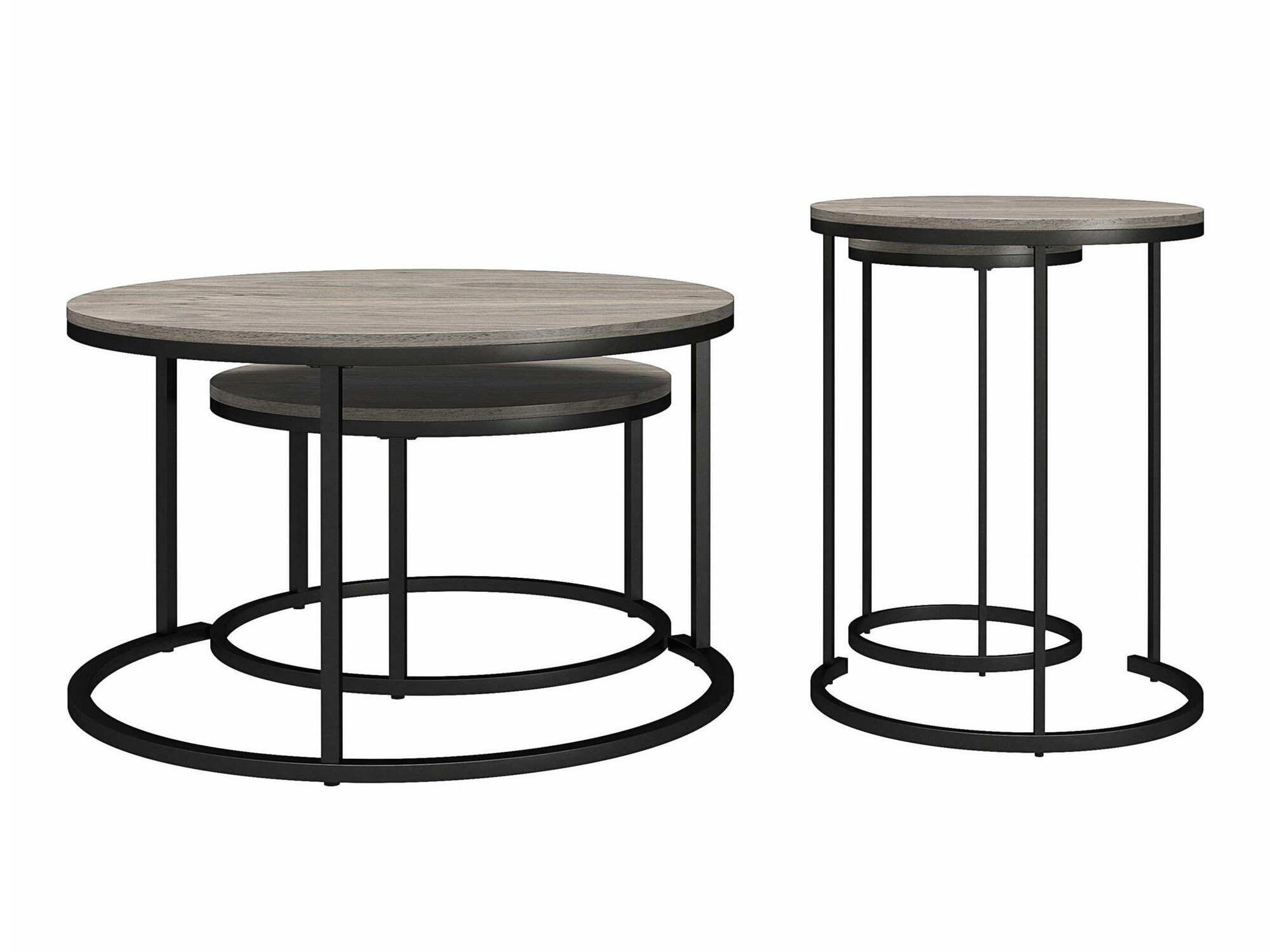 Set stolića za kavu Tulsa 234 (Sivi hrast + Crna)