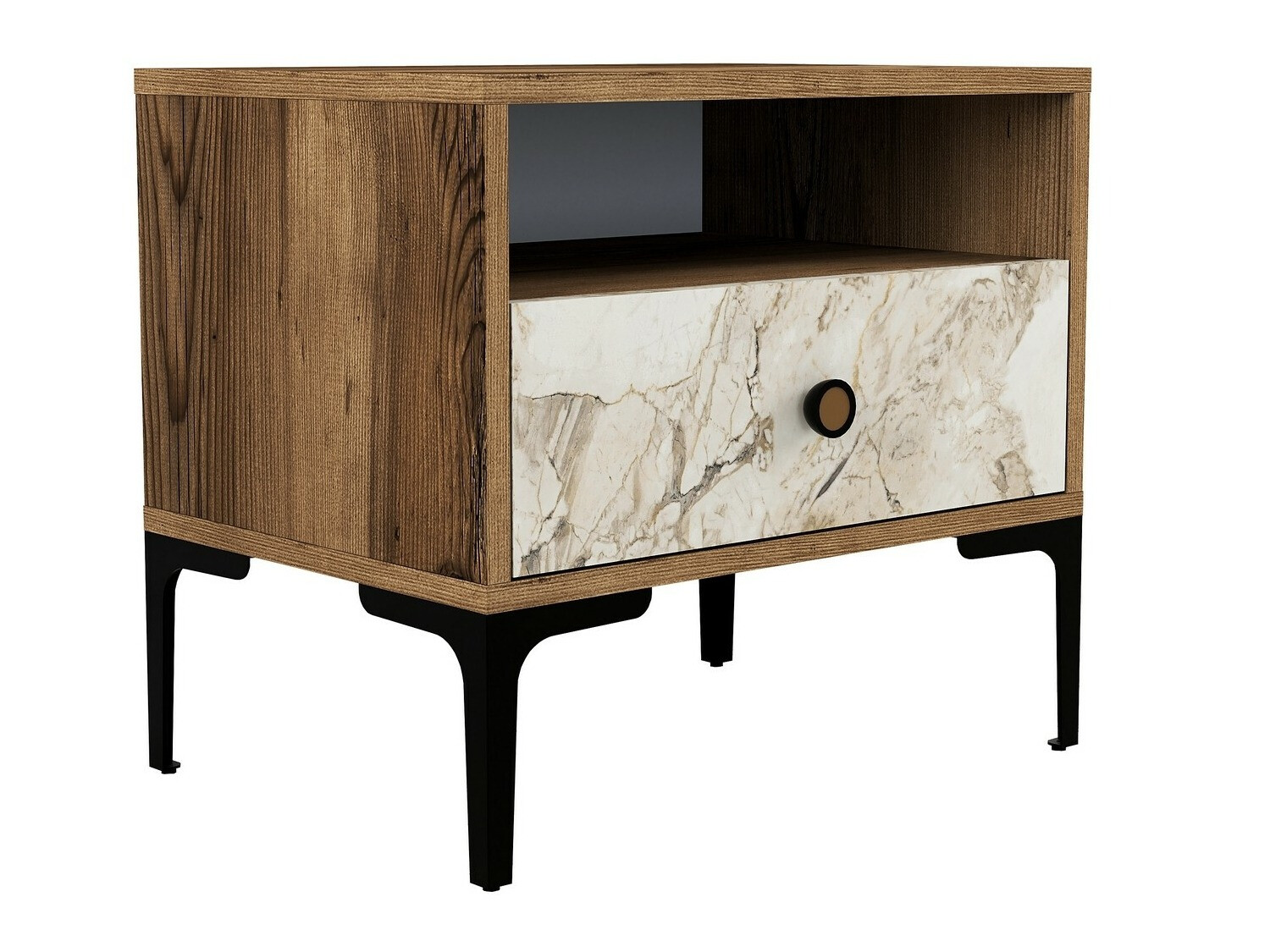 Noćni ormarić Kailua 1516 (Orah + Bijeli mramor)