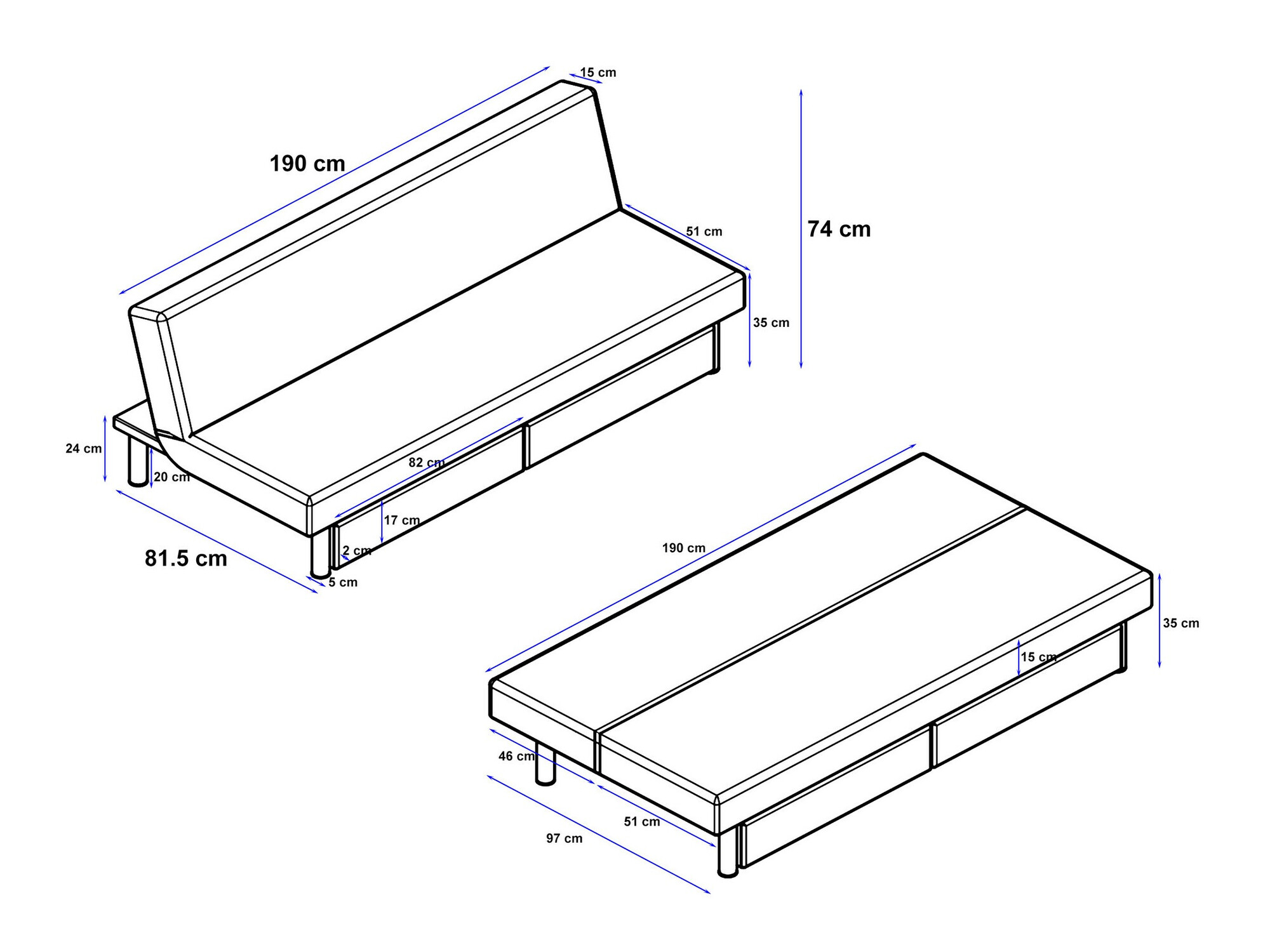Kauč na razvlačenje Denton 1223 (Svijetlo siva)