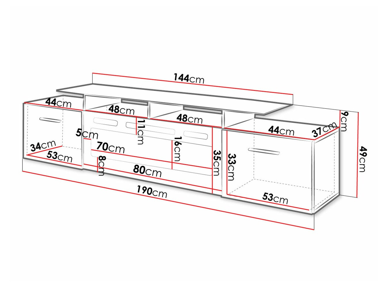 TV stol Numerus (Crna + Sjajno crna)