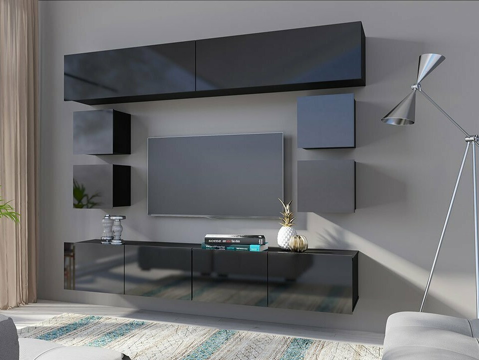 Zidni ormarić Tivdalu 124 (Crna + Sjajno crna)