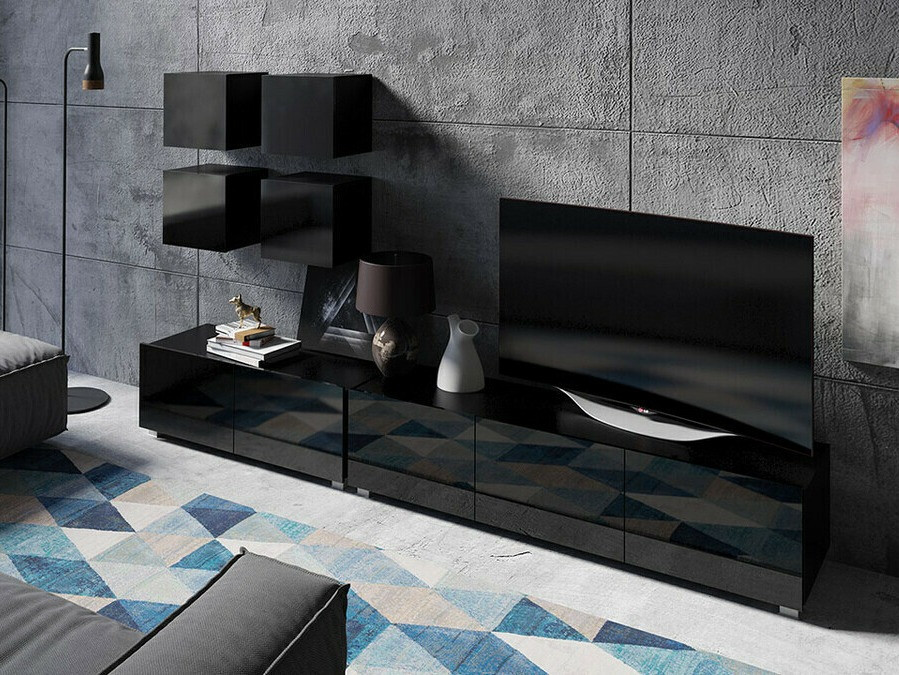 Zidni ormarić Tivdalu 124 (Crna + Sjajno crna)