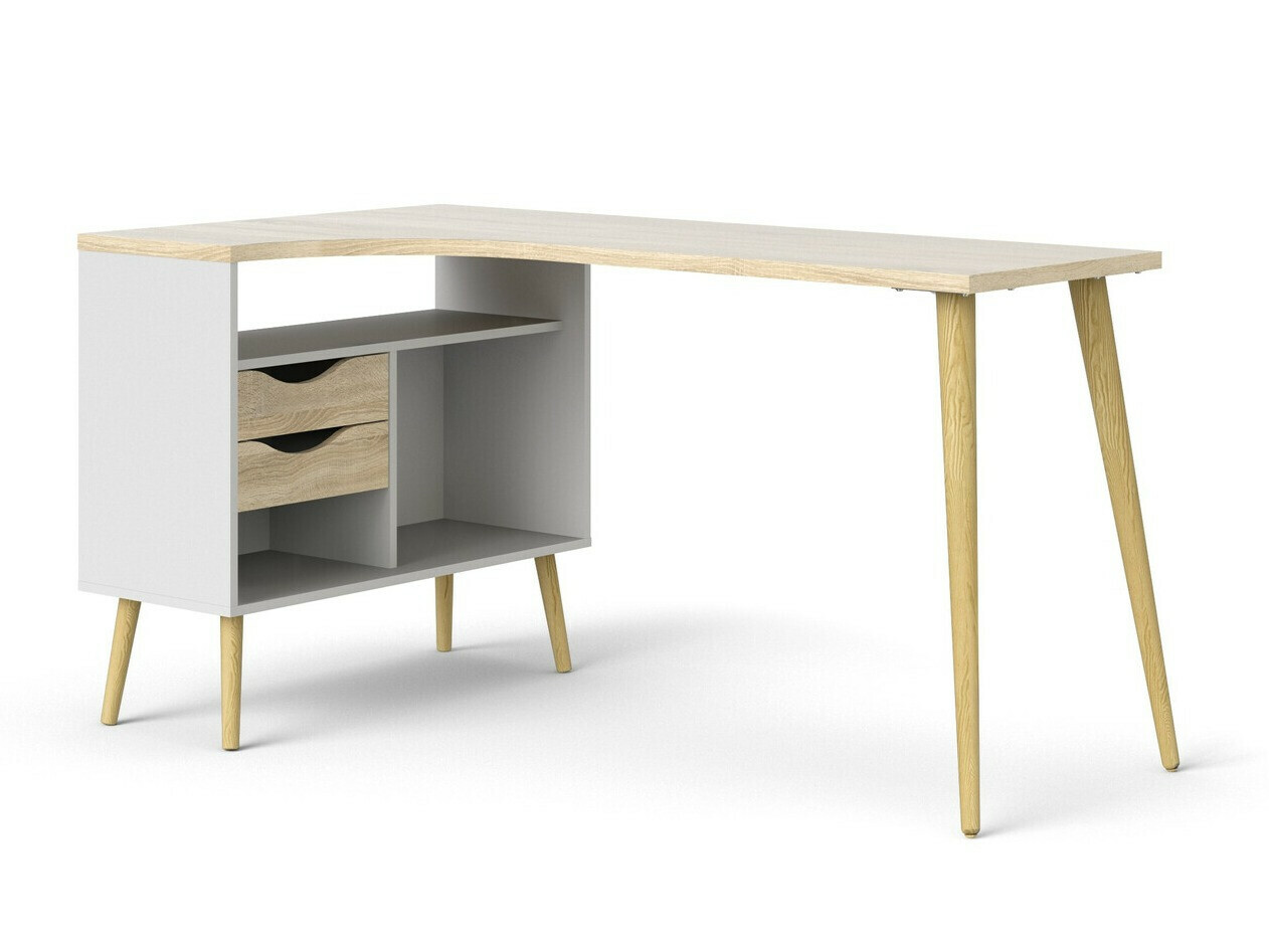 Kutni uredski stol Tustin P114 (Bijela + Hrast)