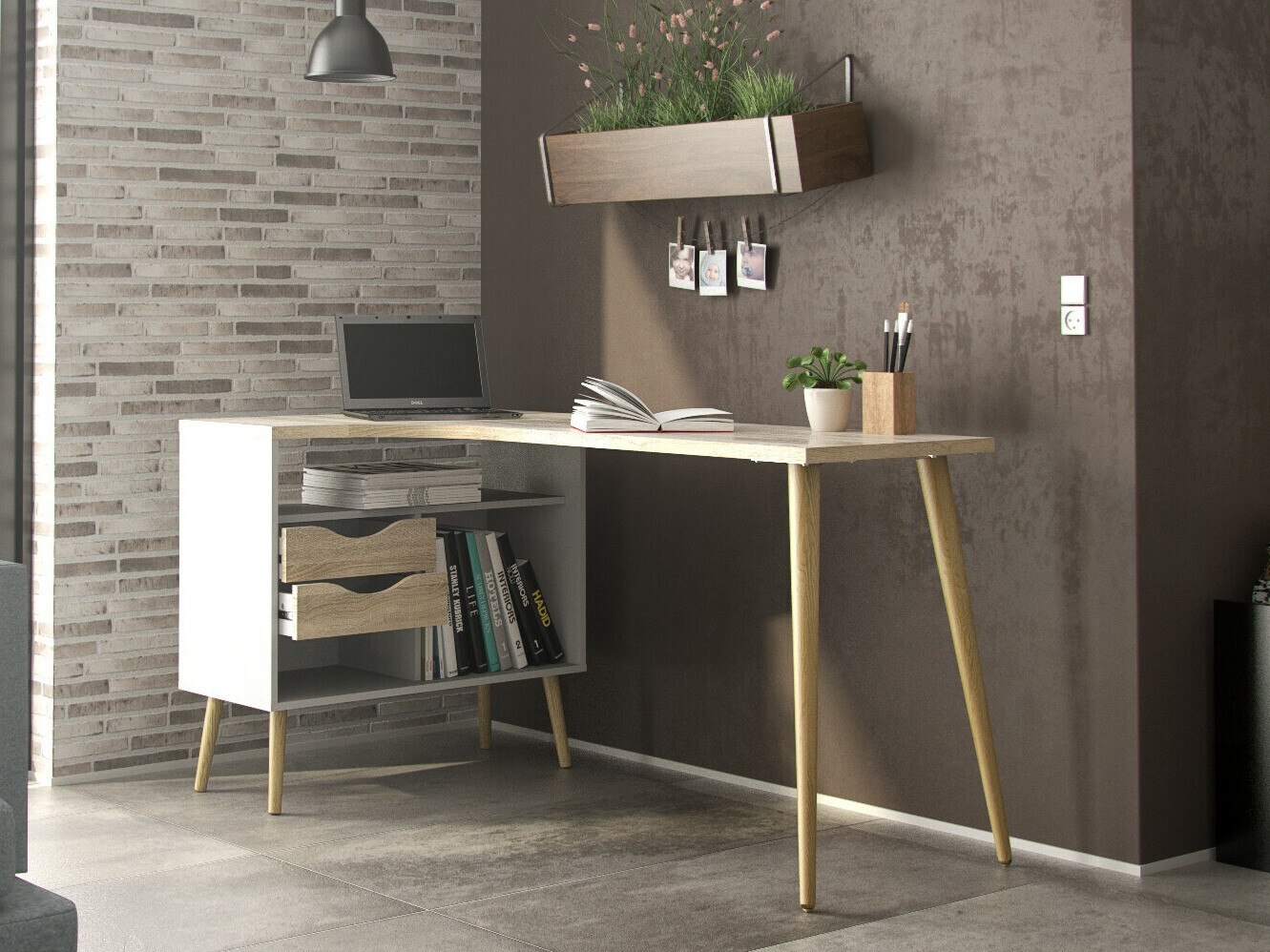 Kutni uredski stol Tustin P114 (Bijela + Hrast)