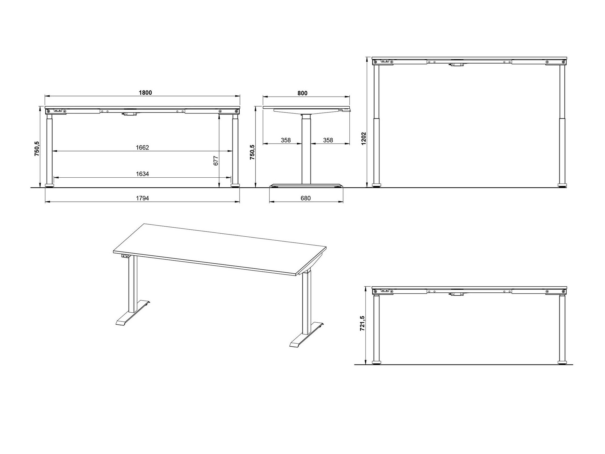 Radni stol podesiv po visini Sacramento 418 (Siva + Bijela)