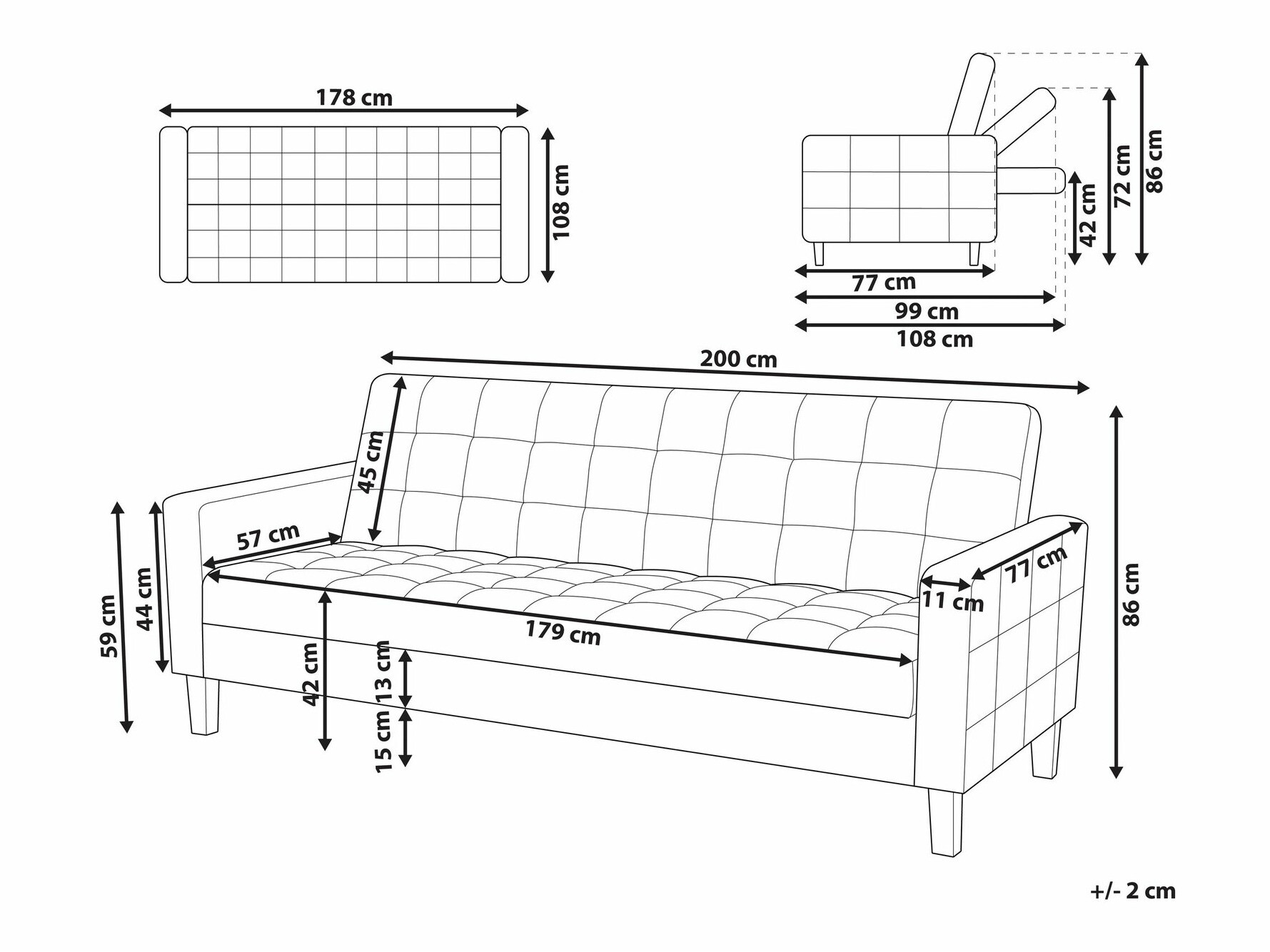 Kauč na razvlačenje Berwyn 1591 (Tamno siva)