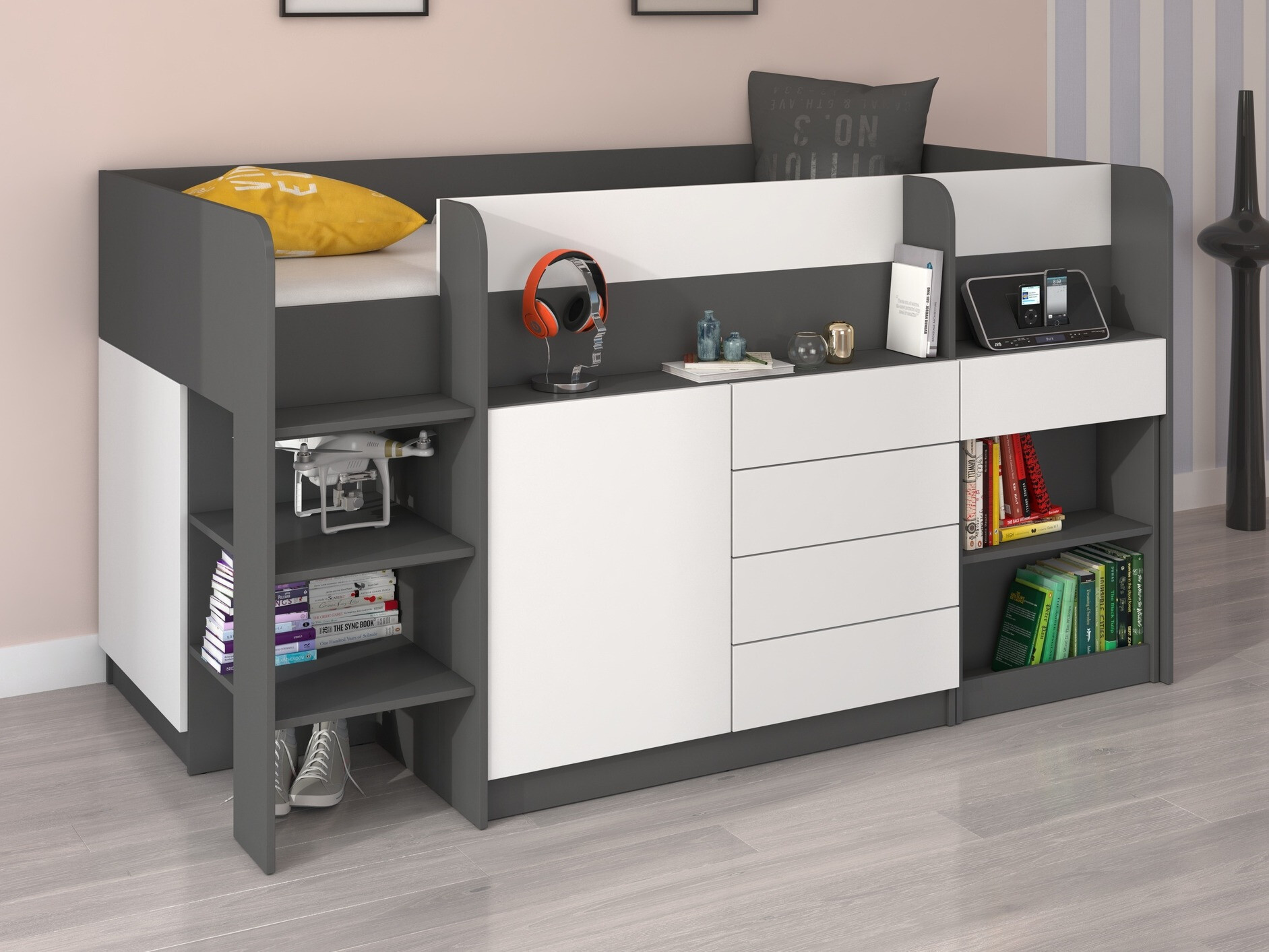 Krevet na platformi Gilroy 116 (Grafit + Bijela)