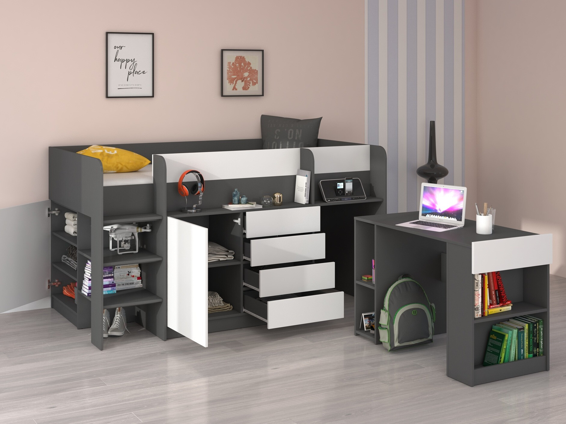 Krevet na platformi Gilroy 116 (Grafit + Bijela)