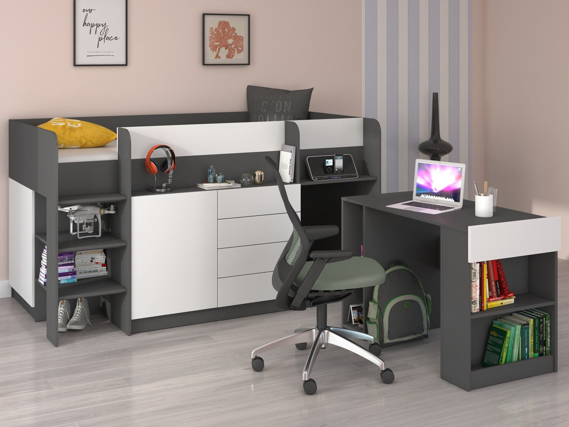 Krevet na platformi Gilroy 116 (Grafit + Bijela)