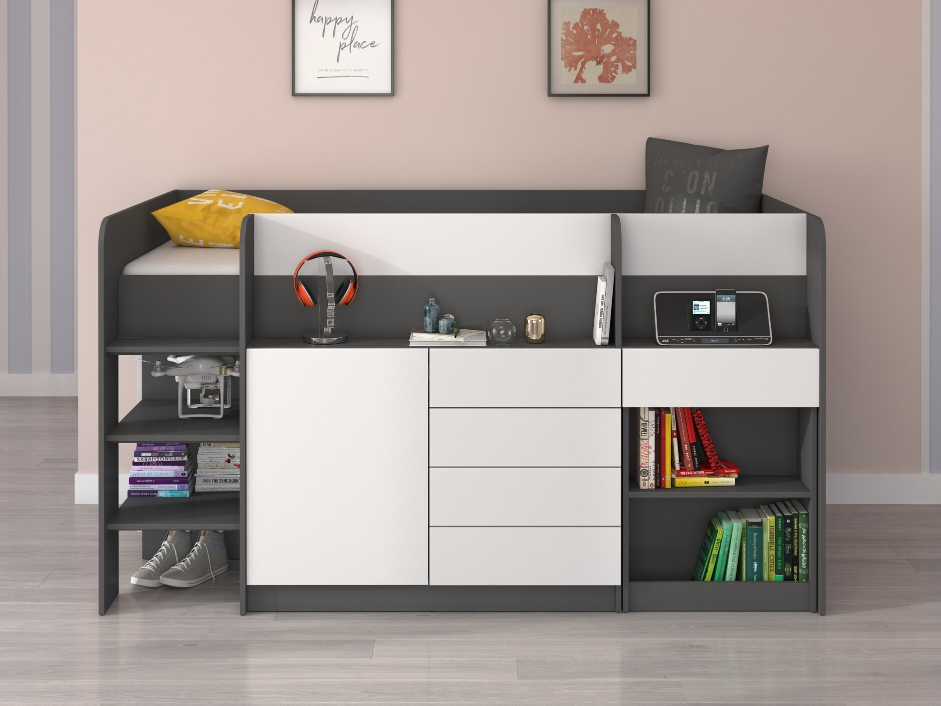 Krevet na platformi Gilroy 116 (Grafit + Bijela)