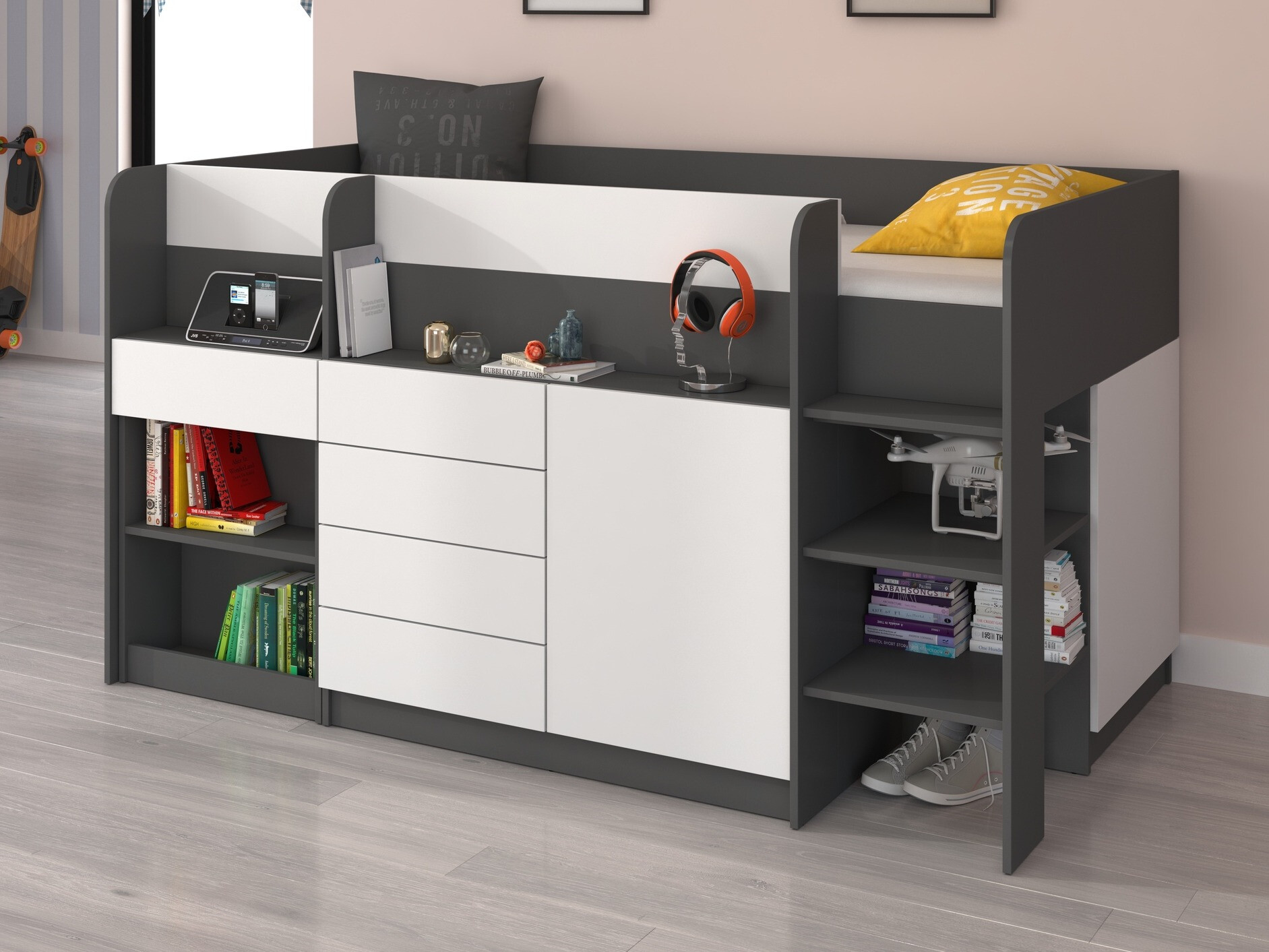 Krevet na platformi Gilroy 116 (Grafit + Bijela)