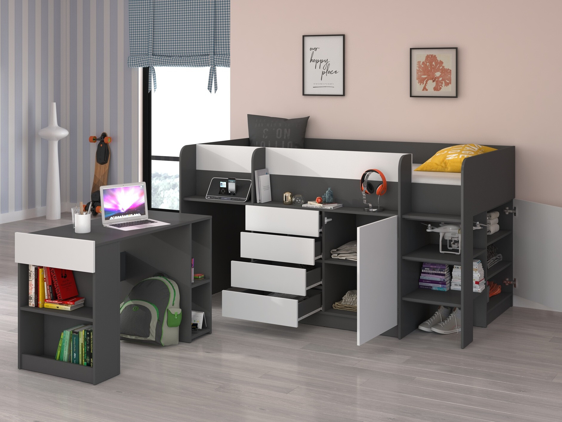 Krevet na platformi Gilroy 116 (Grafit + Bijela)